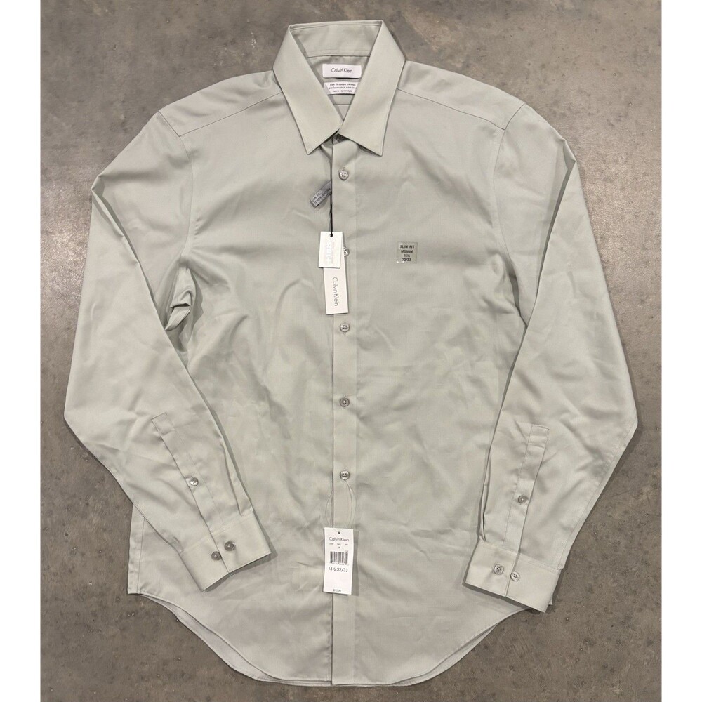 NWT Calvin Klein Men Slim Fit Steel + Non Iron Dress Shirt 15.5x32/33 Medium